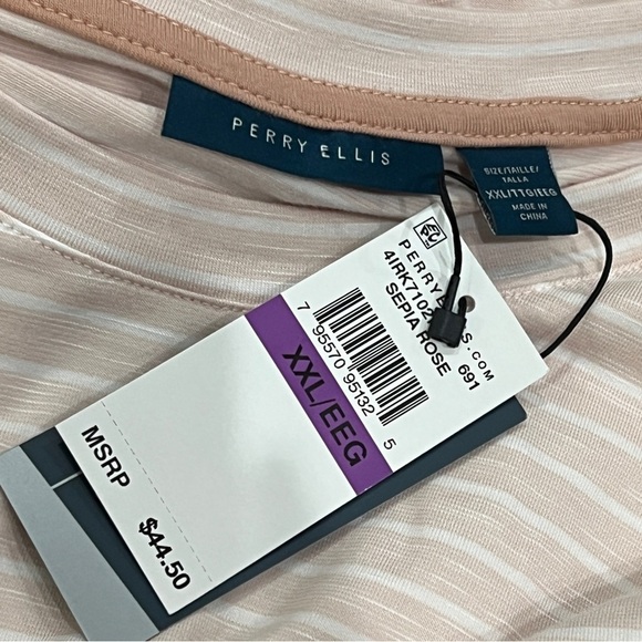 Perry Ellis Men's 2XL Short Sleeve Crewneck Striped T-shirt Sepia Rose - Picture 6 of 8